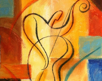 Large Canvas Art Abstract Stretched Home Decor Canvas Print Jazz Music Modern Art by Leon Zernitsky