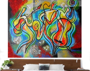 Canvas Home Decor Art Abstract Stretched Ready to Hang Canvas Print Jazz Music Modern Art by Leon Zernitsky