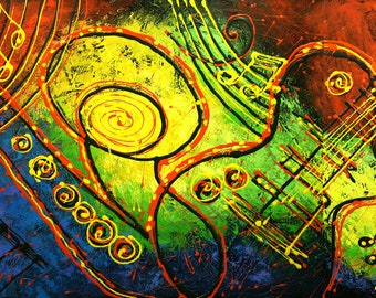 Custom Extra Large Canvas Art Abstract Stretched Wall Decor Ready to Hang Canvas Print Jazz Music Modern Art by Leon Zernitsky