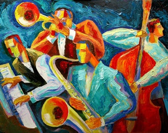 Best Gift Large Canvas Art Print  Decorative Jazz Klezmer Music Modern Abstract Print Home Wall Decor by Leon Zernitsky