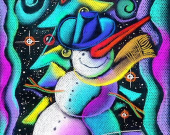 Christmas Snowman, Holliday Season Canvas Print, Nursery Art, Wall Decor, Girls room decor, Baby room decor, Leon Zernitsky Art