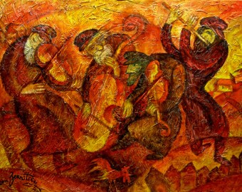ORIGINAL ART, Abstract Painting , Judaica Art , Wall Art , Modern Jewish Painting,Klezmer Music Painting, stretched on a wooden frame