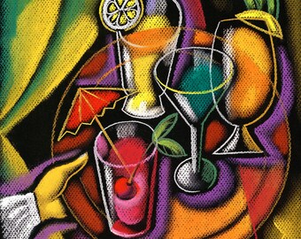 Large Home Wall Decorative Stretched Canvas Print Contemporary Modern Art Drinks by Leon Zernitsky best Gift