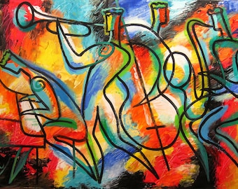 Wall Decor Best Gift Large Canvas Art Print  Decorative Jazz Klezmer Music Modern Abstract Print Home by Leon Zernitsky