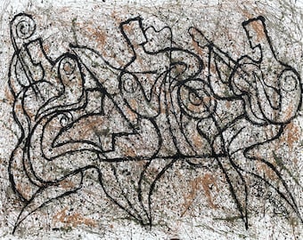 Large Canvas Home Wall Art Abstract Stretched Ready to Hang Pollock Style Canvas Print Jazz Music Gift Modern Art by Leon Zernitsky