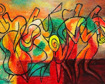 Stretched Canvas Art Contemporary Decorative Jazz Klezmer Music Modern Abstract Print Home Wall Decor by Leon Zernitsky