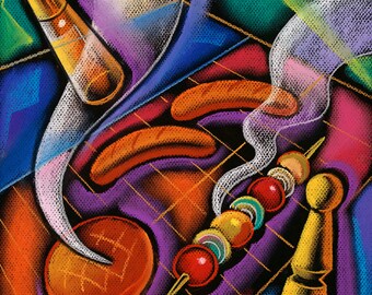 Large Home Wall Decor Stretched Canvas Print Contemporary Modern Art Barbecue Grill  by Leon Zernitsky best Gift