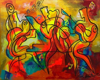 Canvas Home Decor Art Abstract Stretched Ready to Hang Canvas Print Jazz Music Modern Art by Leon Zernitsky
