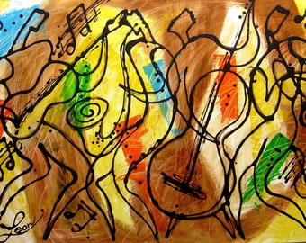 Canvas Art Wall Decor Abstract Stretched Ready to Hang Canvas Print Jazz Music Modern Art by Leon Zernitsky