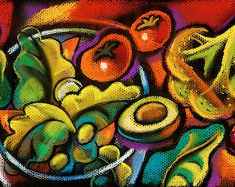 Large Home Decor 60"x30" Custom Made Canvas Abstract Stretched Ready to Hang Print  Organic Salad Modern Art by Leon Zernitsky best Gift