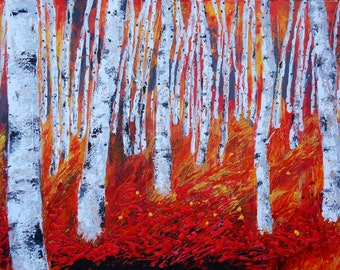 ORIGINAL ART, Abstract Painting , Decorative Art , Wall Art , Modern Painting, BIRCH Tree in Gold, Canvas stretched on a wooden frame