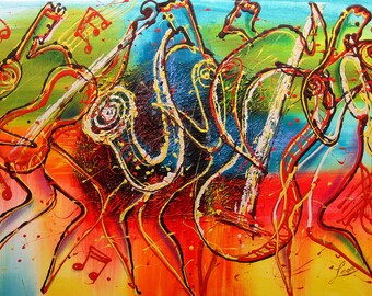 Large Wall Decor Jazz Music Canvas Abstract Stretched Ready to Hang Decorative Print Living room Modern Art by Leon Zernitsky