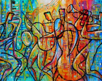 ORIGINAL ART, Abstract Painting , Abstract Art , Wall Art , Modern Painting,  Jazz Music Painting, stretched on a wooden frame