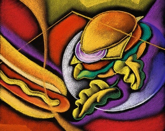 Large Home Wall Decor Stretched Canvas Print Contemporary Modern Art Yummy Lunch  by Leon Zernitsky best Gift