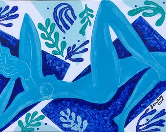 Canvas Print Contemporary Decorative Modern, Matisse style decor gift, Textured Home Wall Decor nude woman on beach by Leon Zernitsky.