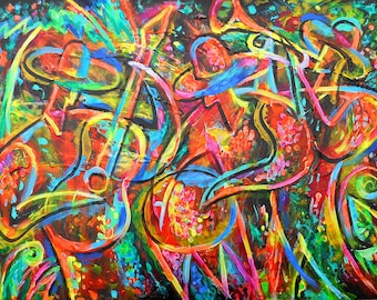 Canvas Home Wall Decor Abstract Stretched Canvas Print Latin Jazz Music Modern Art by Leon Zernitsky