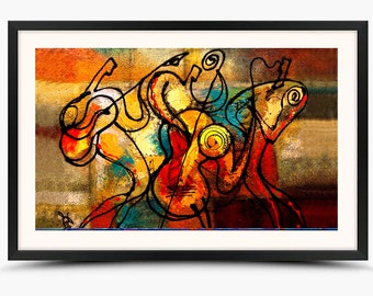 Framed Wall Decor Best Gift Art Print Decorative Jazz Klezmer Music Modern Abstract Print Home by Leon Zernitsky