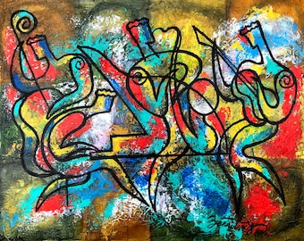 ORIGINAL ART, Abstract Painting , Abstract Art , Wall Art , Modern Painting,  Gift forJazz Music lover, Painting stretched on a wooden frame