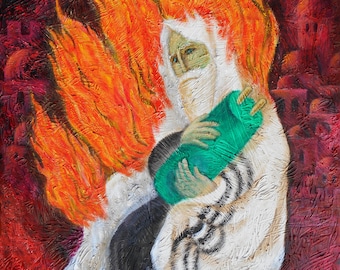 Stretched Canvas Print King David Music of Jerusalem Jewish Home Wall Decor Chagall style Burning Bush Art Ready to Hang by Leon Zernitsky