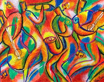 Canvas Wall Decor Art Abstract Stretched Ready to Hang Canvas Print Jazz Music Modern Art by Leon Zernitsky