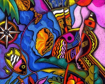 large Home Wall Decor Canvas Art  Ready to Hang Canvas Print tropical Beach Caribbean Islands Modern Art by Leon Zernitsky best Gift