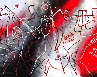 Extra Large Wall Home Decor Jazz Music Canvas Abstract Stretched Decorative Print Modern Art by Leon Zernitsky