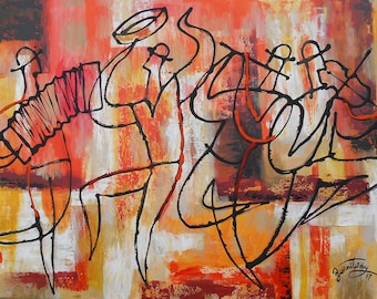 Canvas Wall Decor Art Abstract Stretched Ready to Hang Jewish Canvas Print Klezmer Jazz Music Modern Art by Leon Zernitsky