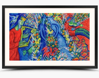 Framed Passe-Partout Fine Art Print David Jewish Home Wall Decor Chagall style Wedding Modern Art Ready to Hang by Leon Zernitsky Active