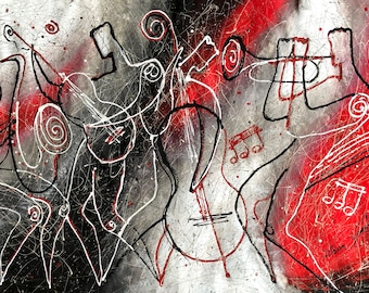 Custom made Jazz Music Klezmer canvas PRINT Guitar Sax Jazz Poster Music Best Gift Jazz Club Decor Extra Large Wall Art