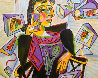 ORIGINAL Abstract Painting , Decorative Art , Home Wall Decor , Gift for Painting lover, Picasso and New Tech Gadgets Cubism , Canvas board