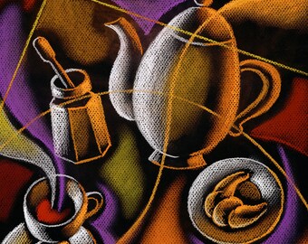 Large Home Wall Decorative Stretched Canvas Print Contemporary Modern Art  Breakfast and Coffee by Leon Zernitsky best Gift