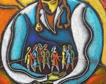 Health-care Doctor, Medical office Decor, Canvas Stretched & Ready-to-Hang Abstract Art Best Gift Print,  Leon Zernitsky Art