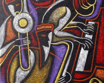 Large Wall Home Decor Jazz Music Canvas Abstract Stretched Ready to Hang Decorative Print Living room Modern Art by Leon Zernitsky