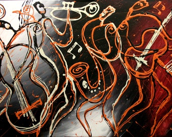 Canvas Art Abstract Stretched Ready to Hang Canvas Print Jazz Music Modern Art by Leon Zernitsky