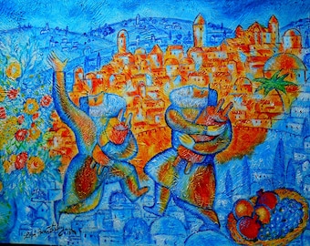 Canvas Art Stretched Jewish Home Wall Decor Canvas Print Abstract Jerusalem Israel Judaica Modern Art by Leon Zernitsky