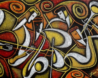 Extra Large  Stretched Canvas Art Best Gift Modern Jazz Klezmer Music Modern Abstract Print Home Wall Decor by Leon Zernitsky