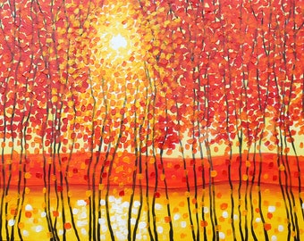 Landscape Stretched Canvas Print Home Decor Contemporary Decorative Art , Wall Art, Trees in Gold, Canvas stretched on a wooden frame