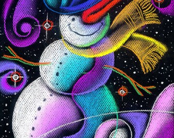 Christmas Snowman, Holliday Season Canvas Print, Nursery Art, Wall Decor, Girls room decor, Baby room decor, Leon Zernitsky Art