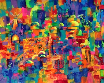 Original Art Decorative Abstract Painting Jewish  King David Psalms, #150 Music of Jerusalem Modern Art Ready to Hang by Leon Zernitsky