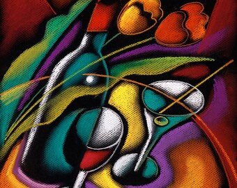 Large Home Wall Decor Stretched Canvas Print Contemporary Modern Art Wine and Wine And Flowers by Leon Zernitsky best Gift