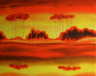 Landscape Stretched Canvas Print Home Decor Contemporary Decorative Art , Wall Home Decor Trees in Gold, Canvas stretched on a wooden frame