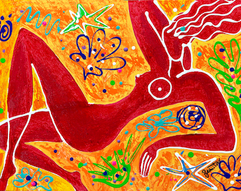 Canvas Print Contemporary Decorative Modern, Matisse style, Textured Home Wall Decor nude woman on beach by Leon Zernitsky.