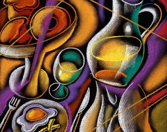 Large Home Wall Decorative Stretched Canvas Print Contemporary Modern Art Breakfast by Leon Zernitsky best Gift