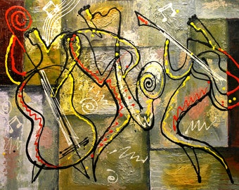 Large Wall Home Decor Jazz Music Canvas Abstract Stretched Ready to Hang Decorative Print Living room Modern Art by Leon Zernitsky