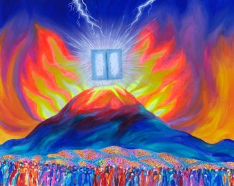 Stretched Canvas Print Ten Commandments Jewish Home Wall Decor Chagall style Modern Art Ready to Hang by Leon Zernitsky