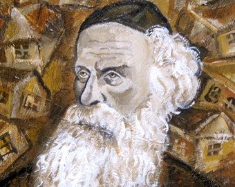 Alter Rebbe Portreit Stretched Canvas Jewish Home Wall Decor Print Abstract Lubavitch Judaica Modern Art by Leon Zernitsky